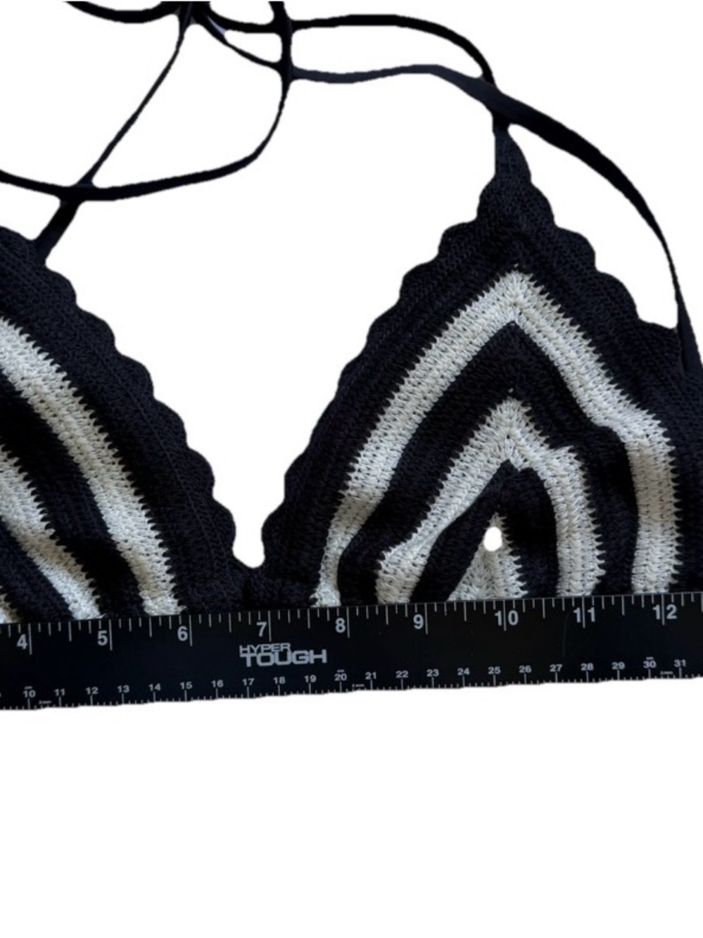 NWT Crochet Bikini Set Black White Chevron Striped Boho Retro M No Boundaries - Picture 9 of 11